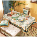 GobekUsa Double Swan & Floral Print Velvet Tablecloth with Tassels