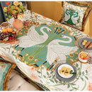 GobekUsa Double Swan & Floral Print Velvet Tablecloth with Tassels