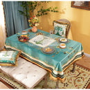 GobekUsa Double Swan & Floral Print Velvet Tablecloth with Tassels