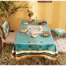 GobekUsa Double Swan & Floral Print Velvet Tablecloth with Tassels