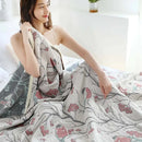 GobekUsa 100% Cotton Gauze Summer Blanket - Soft Floral Throws for Sofa and Bed