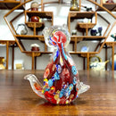 Floral red cat glass figurine living room cute cat decor by Decorbites