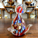 Floral red cat glass figurine living room cute cat decor by Decorbites