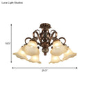 GobekUsa Floral Shade Semi Flush Light with Opal Glass - Countryside Brown Close to Ceiling Lamp for Living Room (5/6/8 Lights)