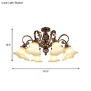 GobekUsa Floral Shade Semi Flush Light with Opal Glass - Countryside Brown Close to Ceiling Lamp for Living Room (5/6/8 Lights)