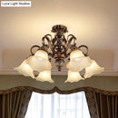 GobekUsa Floral Shade Semi Flush Light with Opal Glass - Countryside Brown Close to Ceiling Lamp for Living Room (5/6/8 Lights)