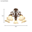 GobekUsa Floral Shade Semi Flush Light with Opal Glass - Countryside Brown Close to Ceiling Lamp for Living Room (5/6/8 Lights)