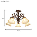 GobekUsa Floral Shade Semi Flush Light with Opal Glass - Countryside Brown Close to Ceiling Lamp for Living Room (5/6/8 Lights)