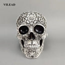 Floral silver carved skull figurine living room halloween decor by Decorbites