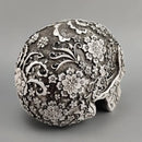 Floral silver carved skull figurine living room halloween decor by Decorbites