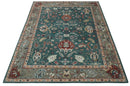 Wool Area Rug Hand Knotted Teal Camel and Brown Oushak Oriental Traditional Style
