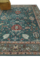 Wool Area Rug Hand Knotted Teal Camel and Brown Oushak Oriental Traditional Style