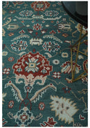 Wool Area Rug Hand Knotted Teal Camel and Brown Oushak Oriental Traditional Style