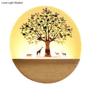 GobekUsa Nordic LED Wall Light with Wood Tree and Animal/Flowering Tree Print Design, Acrylic Shade Included