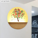 GobekUsa Nordic LED Wall Light with Wood Tree and Animal/Flowering Tree Print Design, Acrylic Shade Included