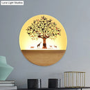 GobekUsa Nordic LED Wall Light with Wood Tree and Animal/Flowering Tree Print Design, Acrylic Shade Included
