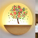 GobekUsa Nordic LED Wall Light with Wood Tree and Animal/Flowering Tree Print Design, Acrylic Shade Included