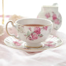GobekUsa Bone China Tea Cup Set, Flowers Teacup & Snack Dish for Office Drinkware