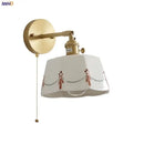 Floral white & brass led wall light bedroom ceramic sconce with switch by Decorbites
