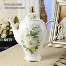 GobekUsa Camellia Bone China Tea & Coffee Set - Porcelain Teatime Pot, Cups, & Sugarpot