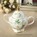 GobekUsa Camellia Bone China Tea & Coffee Set - Porcelain Teatime Pot, Cups, & Sugarpot
