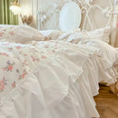 GobekUsa Cotton Floral Print Bedding Set with Pleat Lace Ruffles, 4-Piece Ensemble