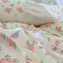 GobekUsa Cotton Floral Print Bedding Set with Pleat Lace Ruffles, 4-Piece Ensemble