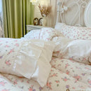 GobekUsa Cotton Floral Print Bedding Set with Pleat Lace Ruffles, 4-Piece Ensemble