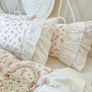 GobekUsa Cotton Floral Print Bedding Set with Pleat Lace Ruffles, 4-Piece Ensemble