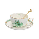 GobekUsa Green Plant Patterns Ceramic Tea Cup Set with Spoon and Plate - Perfect for English Afternoon Tea Time