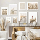 Beige & cream flower grass wall art canvas for living room by Decorbites