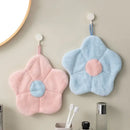 Flower shaped pink & light blue coral fleece hand towels bathroom by Decorbites