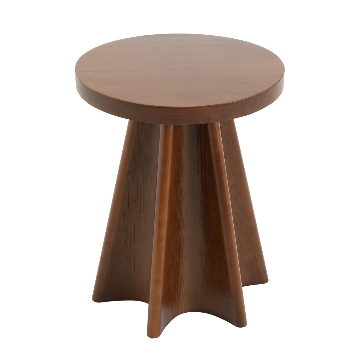 Flower Shaped Solid Pine Round Side Table with Artistic Petal Base - Walnut, photo 3 of 9