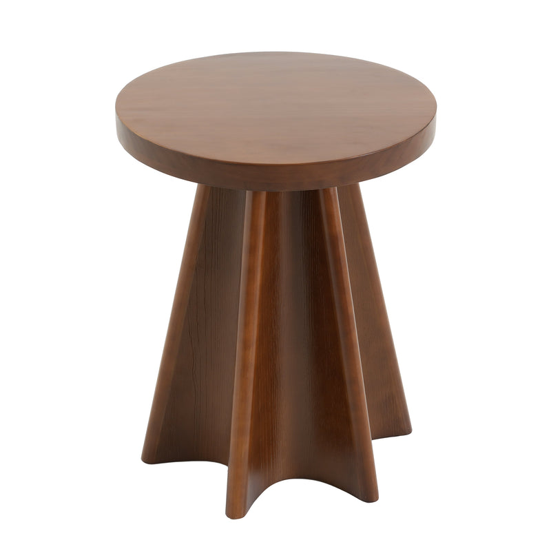 Flower Shaped Solid Pine Round Side Table with Artistic Petal Base - Walnut, photo 3 of 9