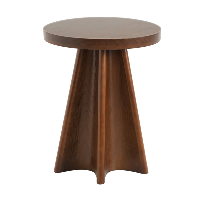 Flower Shaped Solid Pine Round Side Table with Artistic Petal Base - Walnut, photo 6 of 9