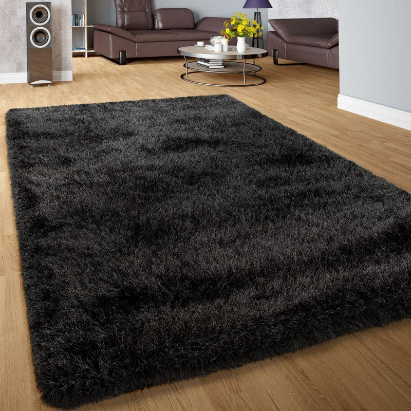 Fluffy Rug Shaggy For Living Room Soft & Shimmering - Black