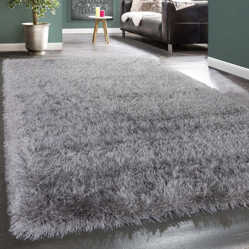 Fluffy Rug Shaggy For Living Room in Grey Soft & Shimmering