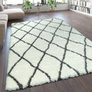 Fluffy Shag Rug Flokati Style Diamond Pattern Cream