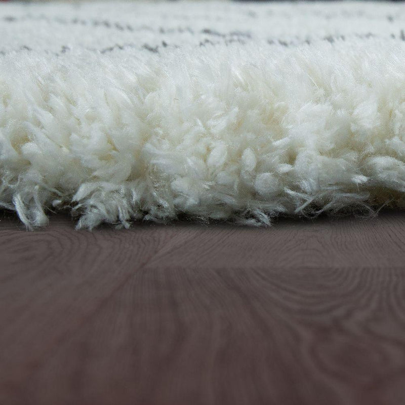 Fluffy Shag Rug Flokati Style Diamond Pattern Cream