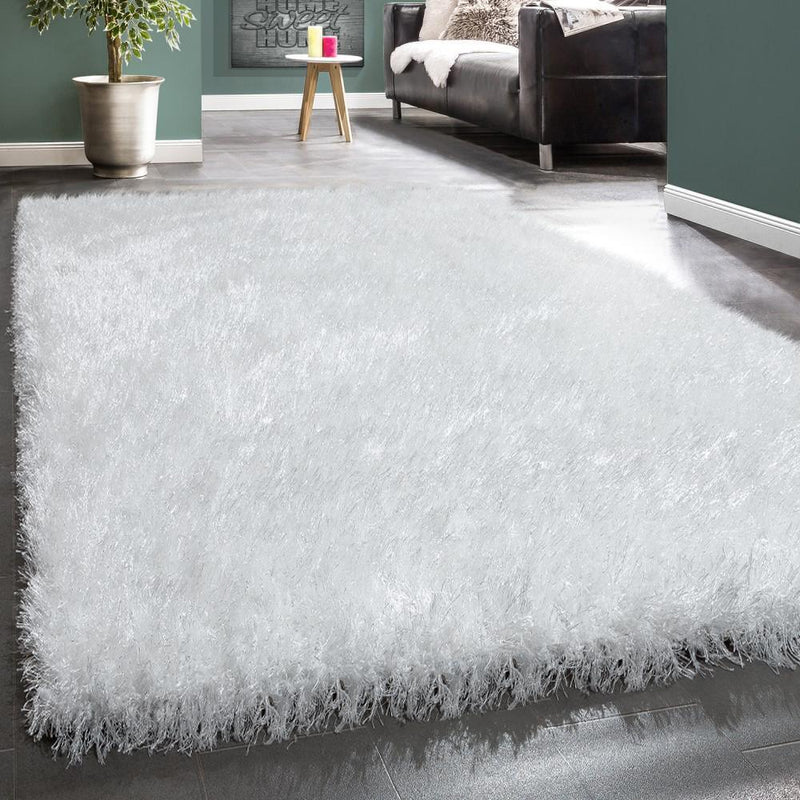 Fluffy White Rug Shaggy For Living Room Soft & Shimmering