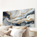 3 Piece Modern Abstract Marble Wall Art: Navy Blue and Gold by Wall Art Set