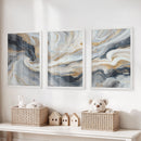3 Piece Modern Abstract Marble Wall Art: Navy Blue and Gold by Wall Art Set
