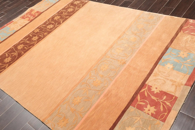 6' x 9' Hand Knotted Superfine Wool & Silk Tibetan Modern Area Rug Tan