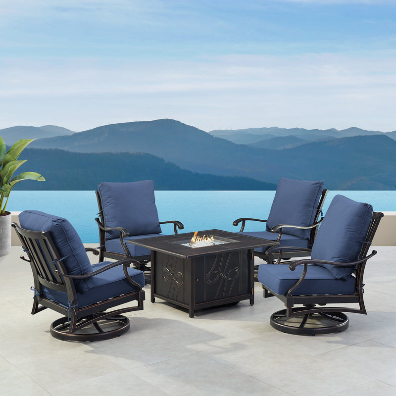 Black Aluminum Fire Table Set with Four Club Chairs
