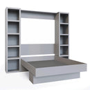 Easy-Lift Full Murphy Wall Bed in Grey with Two Bookshelves