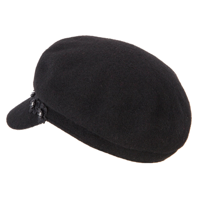 Women's Flower Band Accented Wool Felt Newsboy Cap