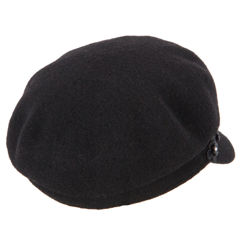 Women's Flower Band Accented Wool Felt Newsboy Cap