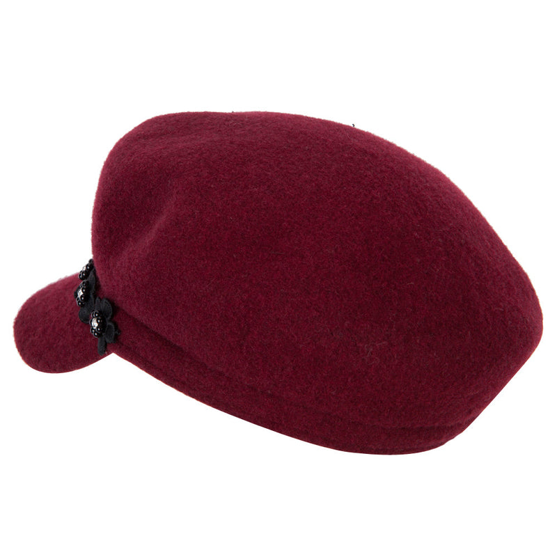 Women's Flower Band Accented Wool Felt Newsboy Cap