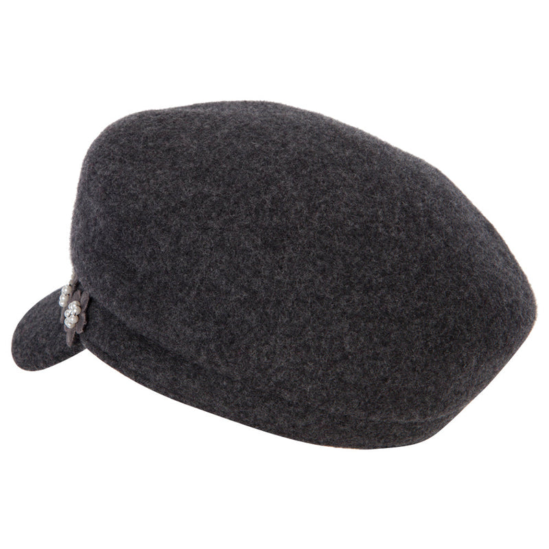 Women's Flower Band Accented Wool Felt Newsboy Cap