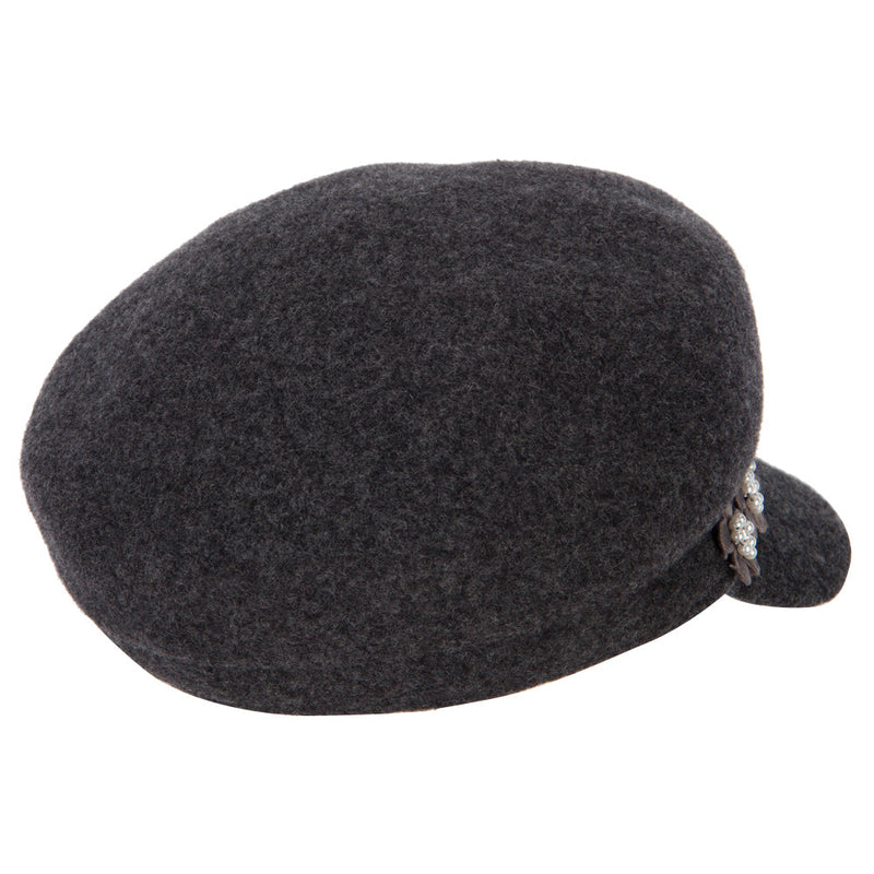 Women's Flower Band Accented Wool Felt Newsboy Cap